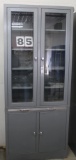 METAL STORAGE CABINET, 5 SHELVES, GLASS DOORS,