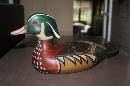 WOOD DUCK DECOY MADE BY TOM TAMBER-14"L