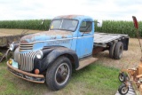 *** 1946 Chev Single Axle Truck, In-line 6 Cyl, Wood Flatbed, Hoist, Ran 4 years ago