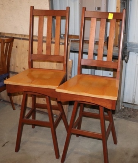 (2) WOOD BAR CHAIRS, TAX, NO SHIPPING PICKUP ONLY