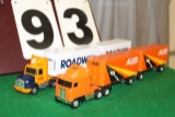 (2) 1/64 SEMI WITH PUP TRAILERS, (1) WHITEGMC,