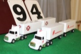 (3) 1/64 WHITEGMC SEMI WITH PUP TRAILERS,