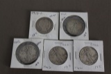 (1) 1950D, (4) 1942 HALF DOLLARS