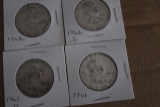 (2) 1961, (2) 1962 BEN FRANKLIN HALF DOLLARS