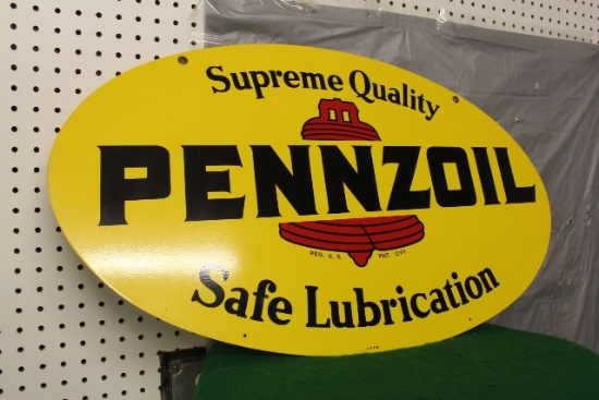 18" X 30 7/8" PENZOIL DOUBLE SIDED SIGN, A-M 3-84