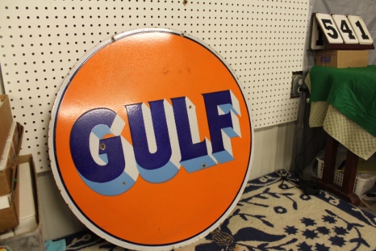 30" ROUND DOUBLE SIDED PORCELAIN GULF SIGN