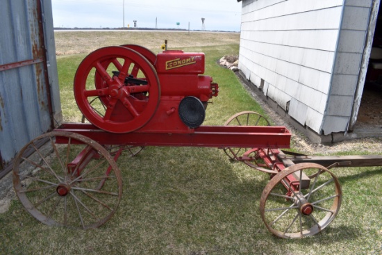 Economy 5Hp Gas Engine, On Steel Wheel Cart, Webster Mag, Restored, SN:53528