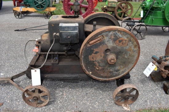 Sattley 1.5HP Gas Engine, On Steel Wheel Cart, Complete, WICO Mag, Oiler, Spark Plug, Good Original,