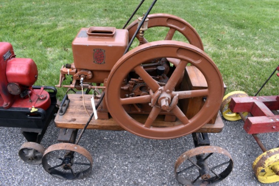 Rock Island  2HP Gas Engine, Restored, On Steel Wheel Cart, Ignition Restored, Oiler, SN:63470