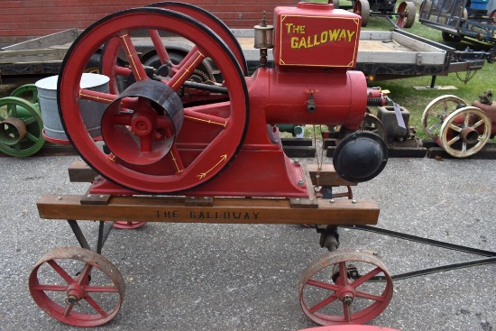 The Galloway 5HP Gas Engine, Round Rod, Fully Restored, Very Nice Condition, Steel Wheel Cart, SN:59