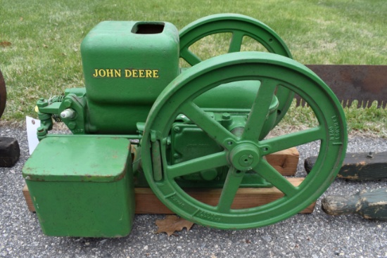 John Deere 1.5HP Gas Engine, Spark Plug, Rear Brass Tag, Battery Box, Restored, SN:236709