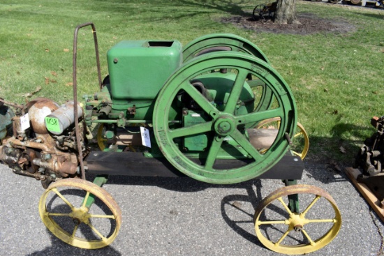 John Deere 6HP Gas engine, ON Steel Wheel Cart, Mag, Older Restoration, SN:337734, Factory Cart, Mag