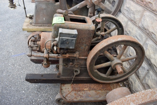 Fuller Johnson 3.5HP Gas Engine, On Rolling Cart, Oiler, Mag, Spark Plug, SN:166048, Original