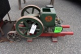 Fuller Johnson 2HP Gas Engine, Wyco Plug, Older Restoration, SN:168111, On 2 Wheel Truck