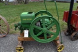 John Deere 1.5HP Gas Engine, On Steel Wheel Cart, Restored, With Mag, SN:332599