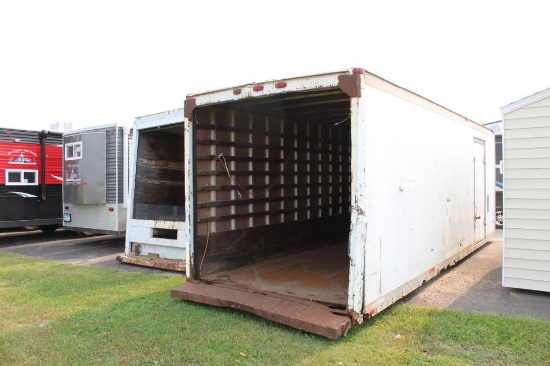 8' X 24' ENCLOSED STORAGE BOX/VAN BODY, DAMAGED, NEEDS REPAIR, No Roll Up Door, TAX