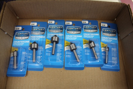 (6) NEW CENTURY COUNTER SINK BITS, 3/8 TO 3/4"