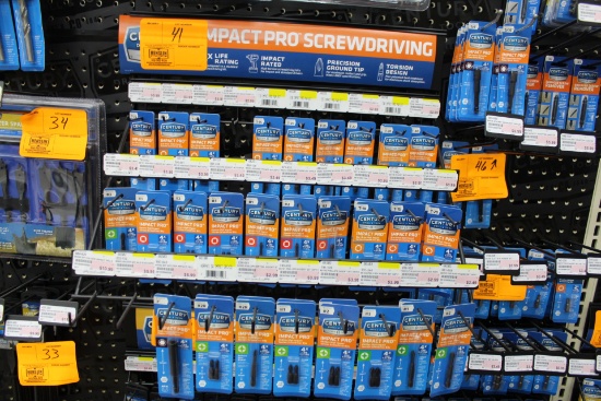 (47) NEW CENTURY SCREWDRIVER BITS ON RACK