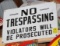No Trespassing single sided tin sign, 20