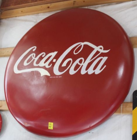 Coca Cola metal button sign, 48" diameter