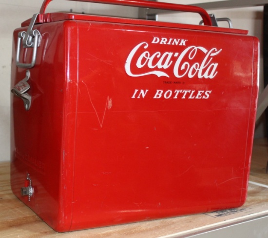 Coca Cola repainted metal cooler