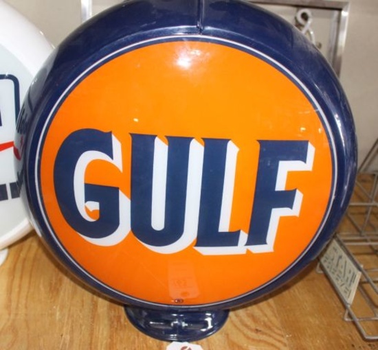 Gulf globe, glass insert plastic base 13"diameter, reproductions