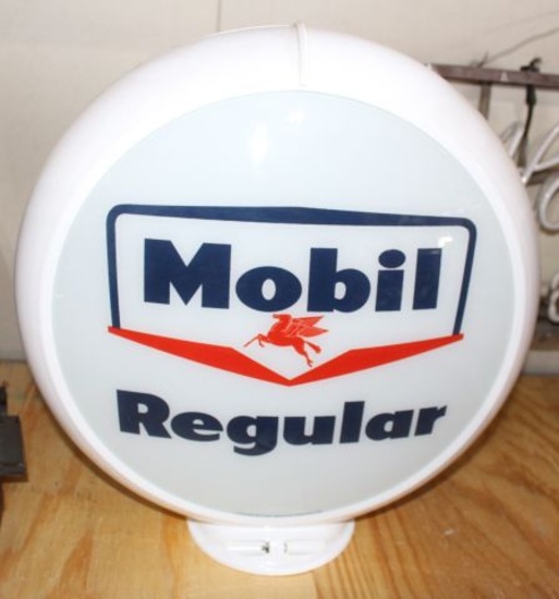 Mobil Regular gas globe, glass insert with poly base, 13" diameter