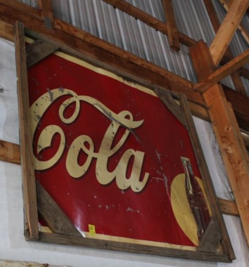 Half of a Coca Cola single sided tin sign, 47"x54" only "Cola" showing