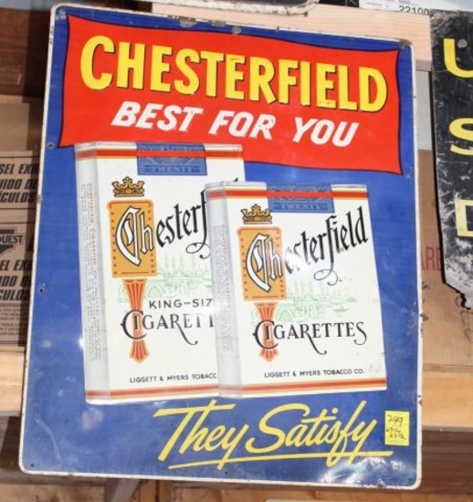 Chesterfield Cigarettes single sided tin sign, 29.25"x23.5"