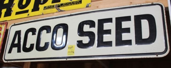 Acco Seed single sided tin sign, 10"x35.5"