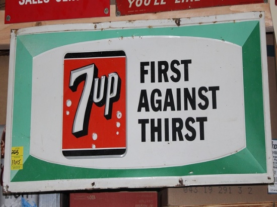 7Up First Against Thirst, single sided tin sign, 33"x15"