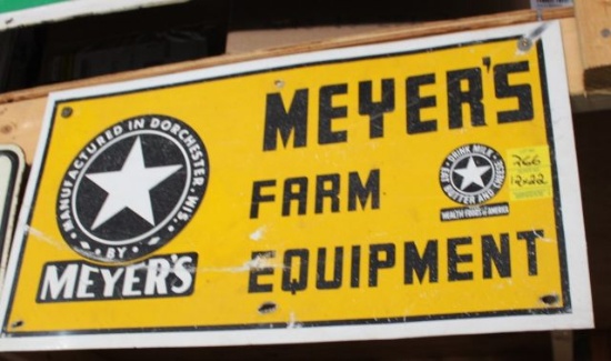Meyer's Farm Equipment single sided tin sign, 12"x22"