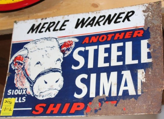 Steele Siman single sided tin sign, rusted, 18"x12"