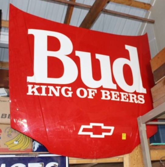 Bud King of Beers Chevrolet race car hood, 58.5"x55"