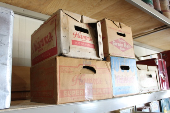 (3) Paper Hamm's Beer bottle boxes, some with bottles, Grain Belt 12oz and