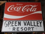 Coca Cola Green Valley Resort double sided tin sign, 45