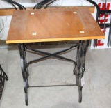 Cast Iron sewing maching stand with wood top, 18.5