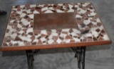 Cast iron sewing machine table with wooden top, 31