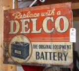 Delco Battery two sided metal sign, 18