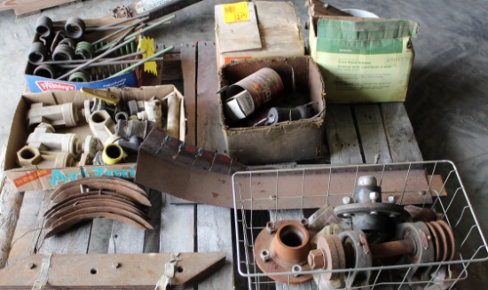 MISC PARTS , 2-HD SPINDLES, 2" REV CHISEL PLOW POINTS, 4 PLOW LAYES, SEED TUBES