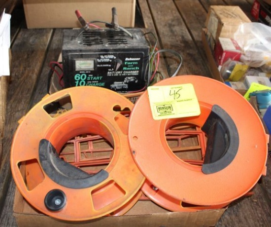 BATTERY CHARGER, CORD REELS AND HOLDERS