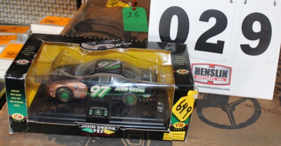 DIE CAST 1/24TH SCALE RACE CAR WITH JD LOGO, BOX HAS DAMAGE