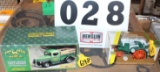 JOHN DEERE 1/32ND SCALE, OVERTIME TRACTOR AND 1940 FORD PICKUP WITH JD LOGO