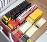 (2) ERTL GRAIN TRUCKS, (3) TONKA TRUCKS, NO BOXES