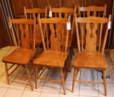 (6) AMISH OAK KITCHEN CHAIRS, (1) REPAIRED