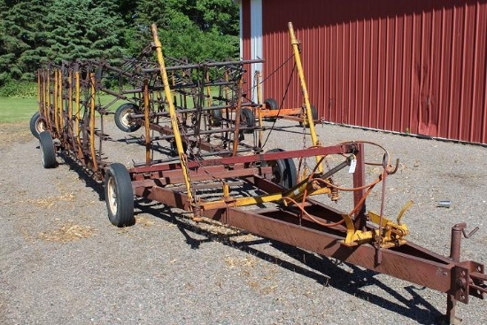 Lindsay 9 Section 45' Spike Tooth Drag, Hyd Cart
