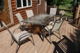 Glasstop 40”x66” Patio Table, (6) Patio Chairs