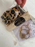 Wide Cheetah bracelet, perfume oil, hoop bangle earrings