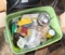 (2) Plastic totes of doll ice cream chairs, dominoes, plastic horses and mo
