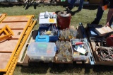 Pallet of Spray Paint, Metal Gas Can, Screws, Levels